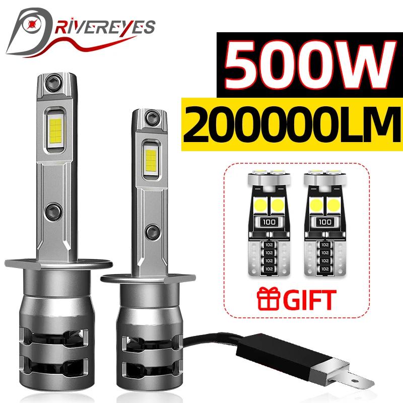 H1 LED ϶Ʈ 200000 LM 500W 6500K  ڵ  16PCS 5570 CSP Ĩ ÷  ÷ 2PCS ̴ ̿ Ʈ ڵ  12V 24V